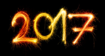 2017 made by sparklers on black background