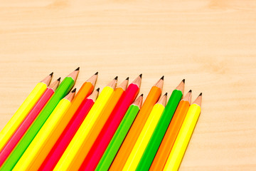 office desk group of pencil and book on wooden desk,