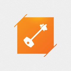 Key sign icon. Unlock tool symbol. Orange square label on pattern. Vector