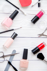 Obraz premium set for manicure and make-up on wooden background