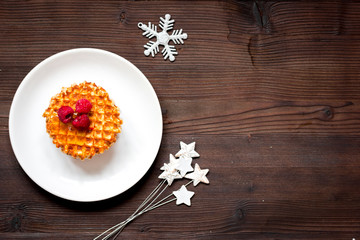Obraz na płótnie Canvas Christmas breakfast with waffles top view
