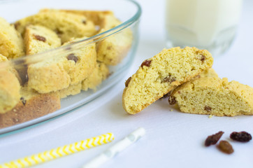Homemade raisins cookies with milk
