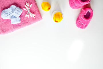 baby accessories for bath on white background