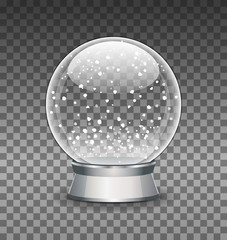 Snow Globe vector illustration. Empty snowglobe. Crystal 3d Sphere. Transparent glass ball. New Year gift template