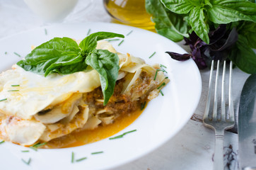 Close-up of a traditional lasagna