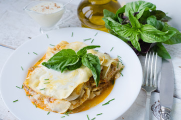 Close-up of a traditional lasagna