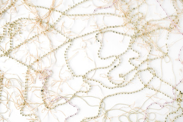 christmas tinsel decoration. flat lay, top view