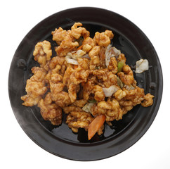 Chinese food. Chichen in soya sauce and vegetables