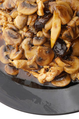 Chicken with black and white mushrooms and bamboo shoots