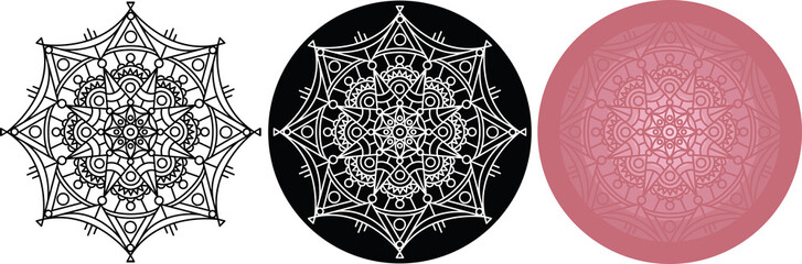 Set of Mandala for coloring book. Black, white, color pattern