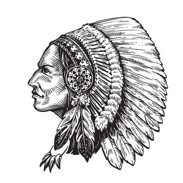 American indian chief. Hand-drawn sketch vector illustration