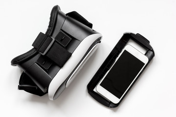 virtual reality glasses with smartphone on white background