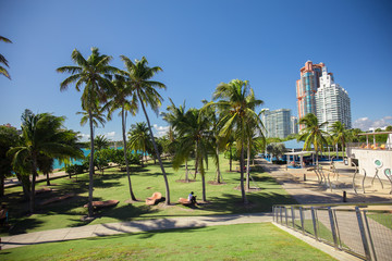 South Beach, Miami Beach. Florida. Aerial view. Paradise. South Pointe Park and Pier