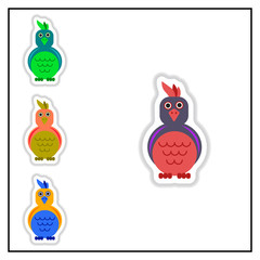Collection of Vector illustration in paper sticker style parrot Cockatoo