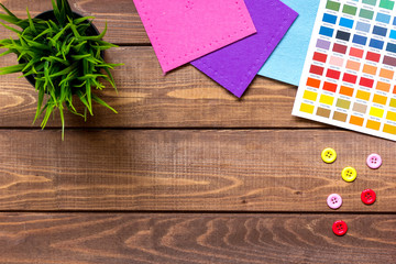 designer wooden working desk with palette top view