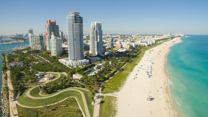 South Beach, Miami Beach. Florida. Aerial view. Paradise. South Pointe Park and Pier