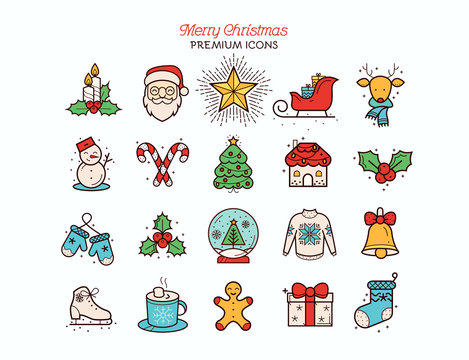 Christmas icons, thin line style, flat design
white background
