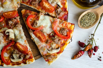 Hot meat italian pizza