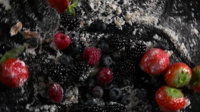 fruit with sugar rotate closeup.