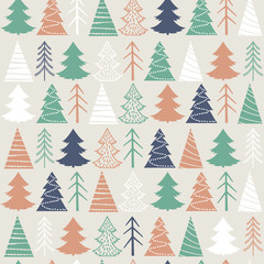 Obraz premium Seamless Christmas vector pattern with colorful fir-trees
