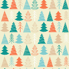Obraz premium Seamless Christmas vector pattern with colorful fir-trees