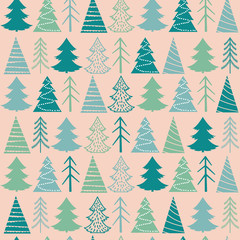 Seamless Christmas vector pattern with green fir-trees