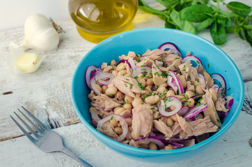 Tuna salad with white beans and red onions