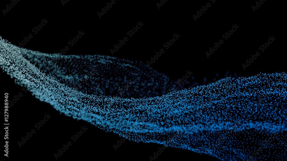 Poster abstract 3d rendering of chaotic particles. flying spheres in empty space. futuristic background wit