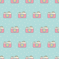 Seamless pattern background with retro camera in pastel colors - 127988918