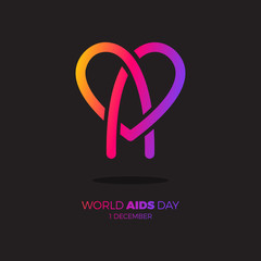 World AIDS day. awareness, red ribbon in heart. HIV STI. logo vector. Letter A in heart symbol