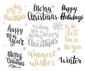 Set of winter hand drawn phrases.