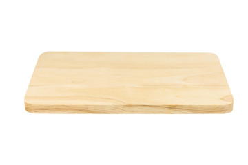Empty top of wooden shelf isolated on white background. For prod