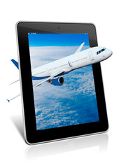 Tablet Pc Computer with Aircraft.  Vacation concept