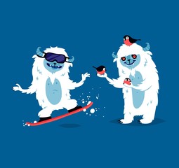 Cute yeti biigfoot monsters vector set.