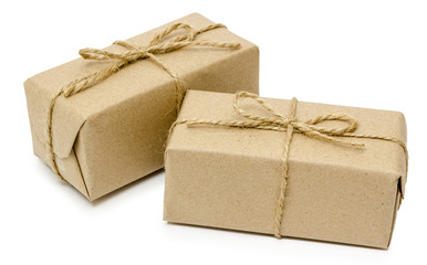 gift wrapping from Kraft paper wrapped with twine