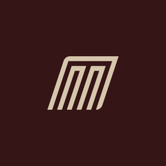 Isolated geometric white color alphabet letter m. Monogram symbol on the dark background. Unusual typography element. Vector illustration.