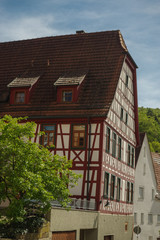 MOENSHEIM, PFORZHEIM, GERMANY - JUNE 10, 2015: Tudor style house. Monsheim is a town in the district of Enz in Baden-Wuerttemberg in southern BRD.