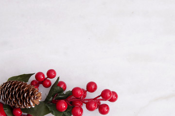 natural white background with Christmas ornaments