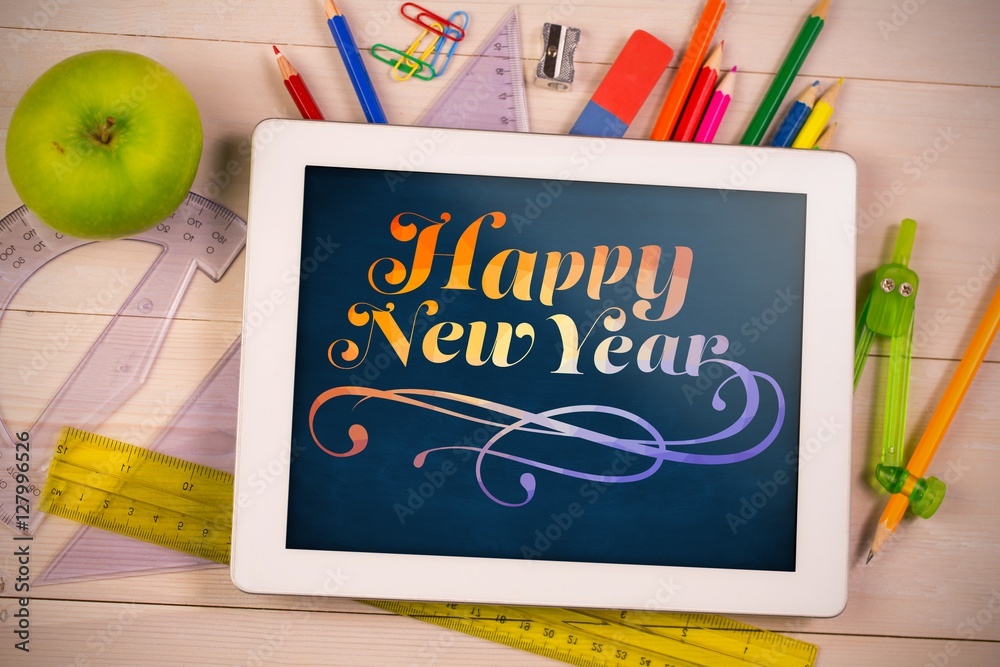 Poster composite image of digital composite image of new year text