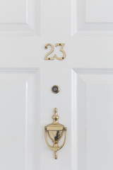 Retro white closed wooden entrance door 23