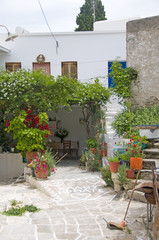 street scene classic Greek Island architecture  painted walk and
