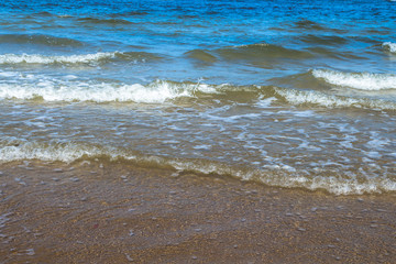 Blue sea with waves and sand beach(wave,sea)