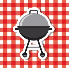 BBQ grill over picnic tablecloth. Colorful design. vector illustration