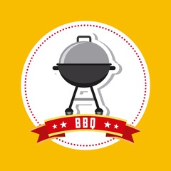 barbecue grill icon inside seal stamp with ribbon over yellow background. vector illustration