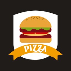 hamburger with vegetables icon and yellow ribbon. fast food concept. colorful design. vector illustration