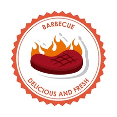 seal stamp with steak of meat burning icon inside over white background. barbecue fresh and delicious design. vector illustration