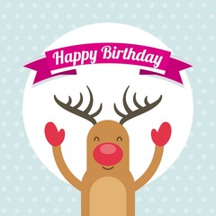 happy birthday card with cute deer. colorful design. vector illustration