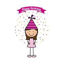 happy birthday card with cute and happy girl over white background. colorful design. vector illustration