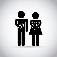 family with little baby on mother arms over white background. pictogram design. vector illustration