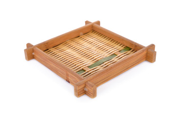 square bamboo plate for Japanese noodle on white background
